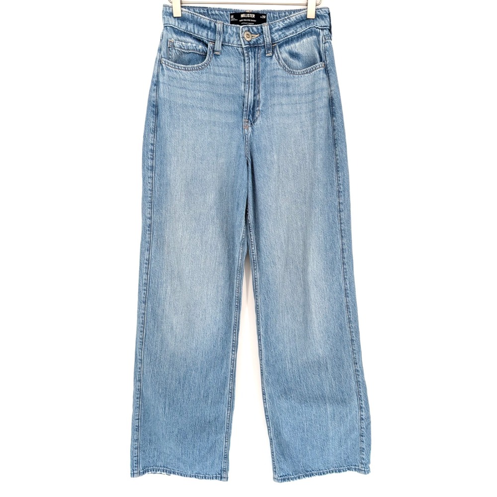Hollister Ultra High Rise Baggy Wide Leg Jeans 25/0 Medium Wash Grunge Indie